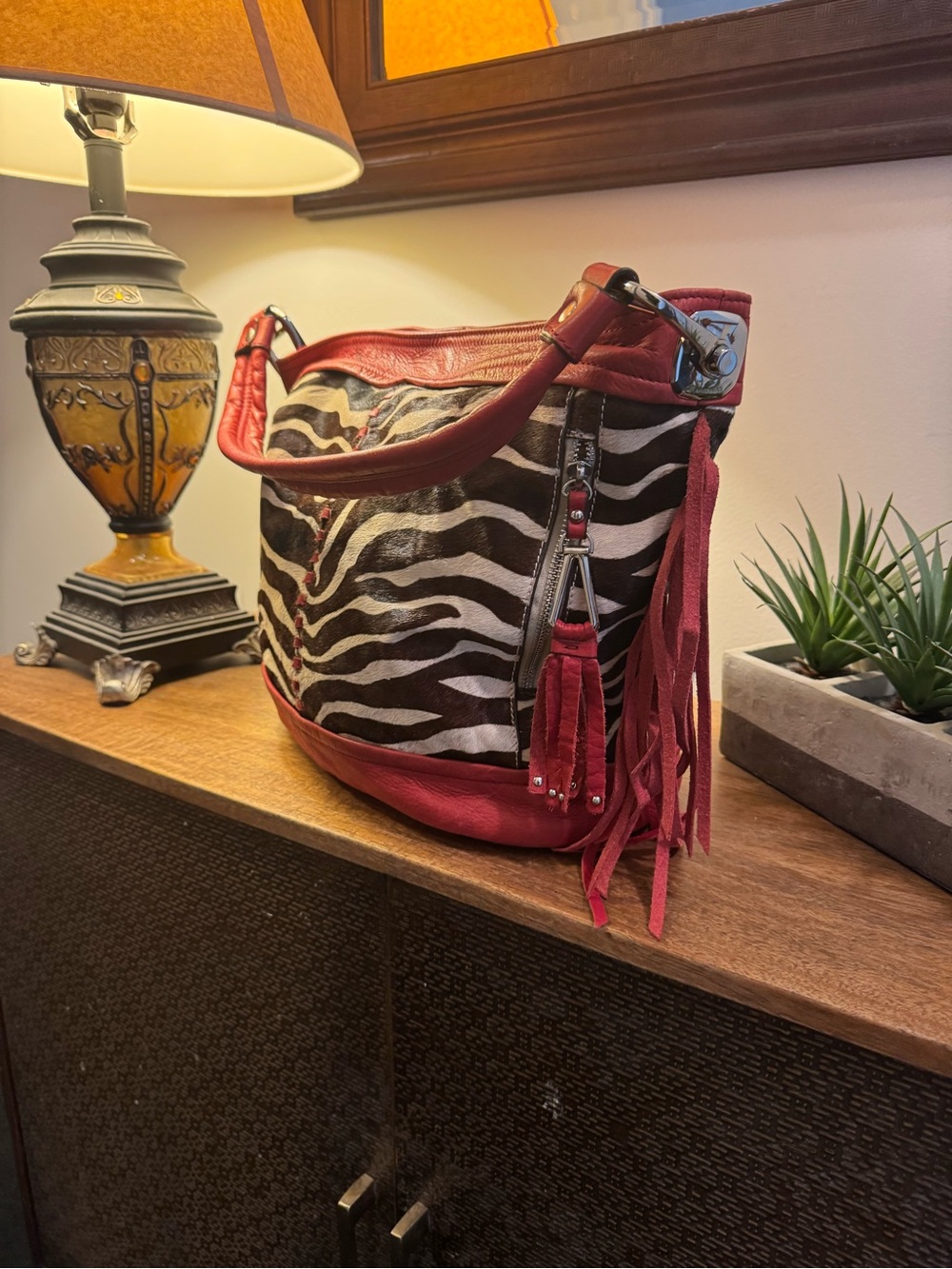 Makowsky red leather and zebra bag - Picture 2 of 7